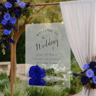 Elegante Royal Blue Rose Romantischer Hochzeitsemp Acrylschild