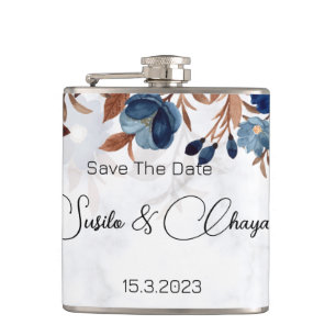 elegante Royal Blue Rustic moderne Savedate. Flachmann