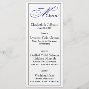 Elegante Royal Blue Script Wedding Menu Card Menükarte