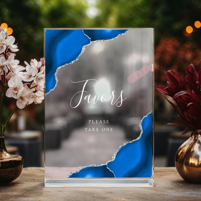 Elegante Royal Blue Silver Agate Gastgeschenke Hoc Acrylschild (Von Creator hochgeladen)