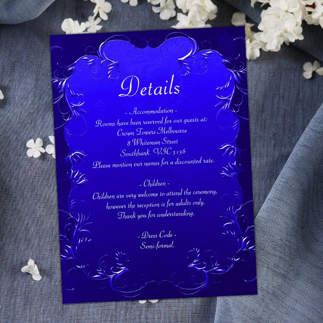 Elegante Royal Blue Wedding Details Eintrittskarte Begleitkarte (Von Creator hochgeladen)