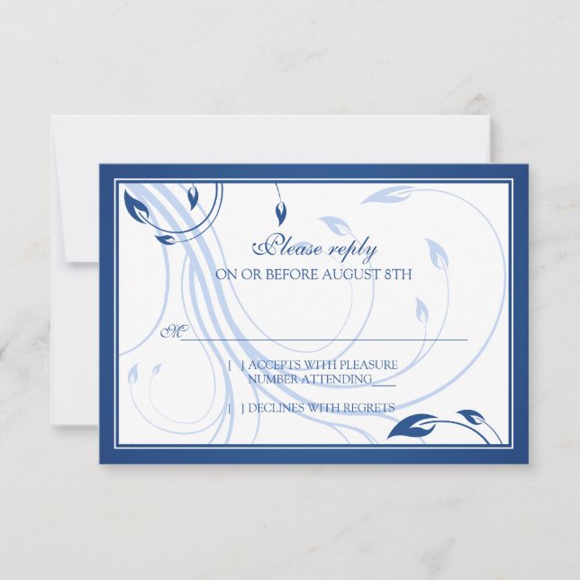 Elegante Royal Blue White Wedding RSVP Reply Card (Vorderseite)