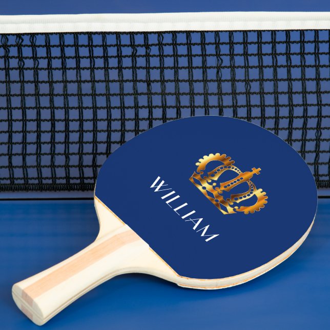 Elegante Royal Gold Crown Name Blue Tischtennis Schläger (InSitu)