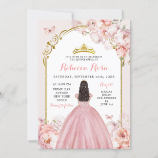 Elegante Royal Gold Dusty Rose Prinzessin Quinceañ Einladung