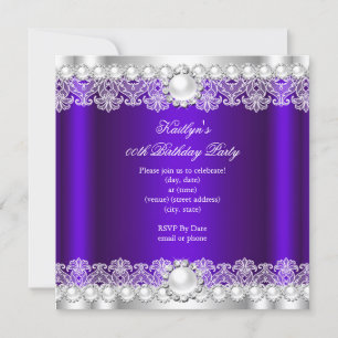 Elegante Royal Lila Lace Pearl Birthday Party Einladung