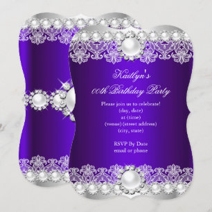 Elegante Royal Lila Lace Pearl Birthday Party Einladung