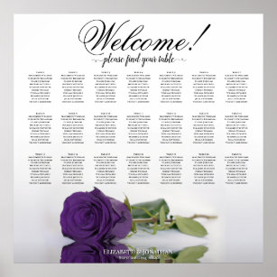 Elegante Royal lila Rose 21 Tabelle Seating Chart Poster