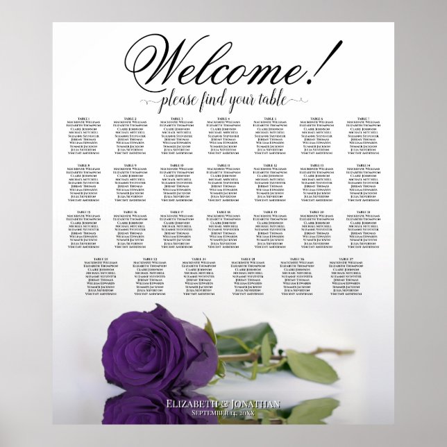 Elegante Royal Lila Rose 27 Tafelsitzkarte Poster (Vorne)
