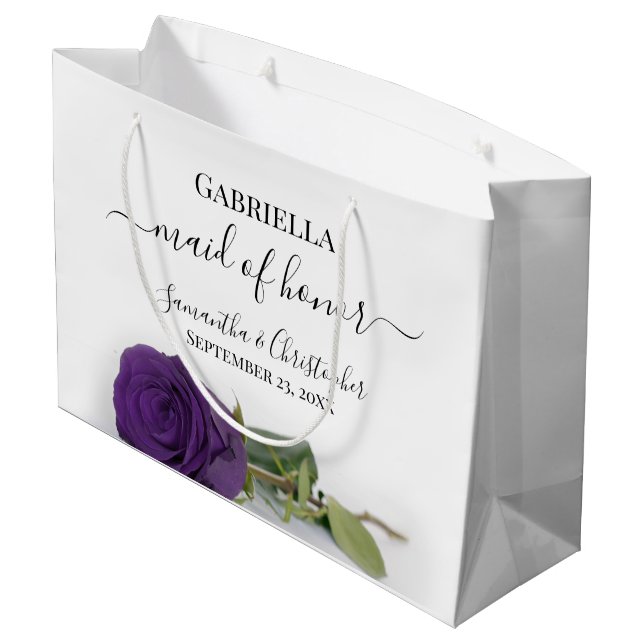 Elegante Royal Lila Rose Trauzeugin Hochzeit Große Geschenktüte (Rückseite Schrägansicht)