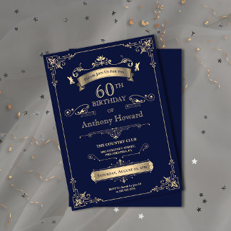 Elegante Royal Navy Gold Milestone Age Birthday Einladung