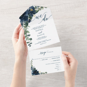 Elegante Royal Navy Hochzeitseinladung - Alles in  All In One Einladung