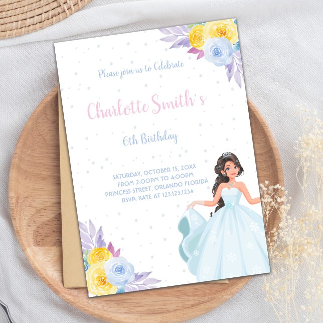 Elegante Royal Party Card Einladung (Yellow Purple Floral Princess Birthday Invitations)