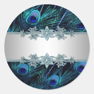 Elegante Royalblaue Pfauenaufkleber Runder Aufkleber