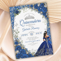 Elegante Royalblaue und silberne Rosen Quinceañera