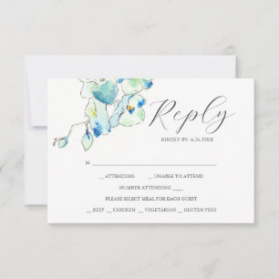 Elegante RSVP Cards Blue Watercolor Blume Karte