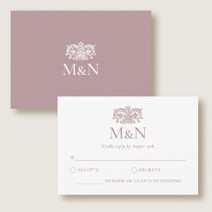 Elegante RSVP-Hochzeitsmonogramm Rosa Umschlagkart RSVP Karte