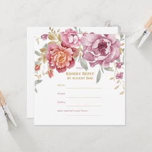 Elegante RSVP-Karte für Blumen und Gold