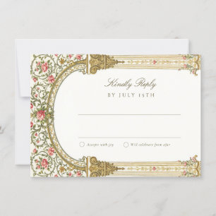 Elegante RSVP-Karte mit barockem Gold Einladung