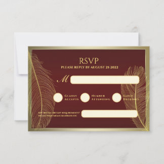Elegante RSVP-Karte mit Federmotiv für Luxusverans RSVP Karte
