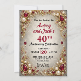 Elegante Rubin-Rand 40. Hochzeitstag Einladung