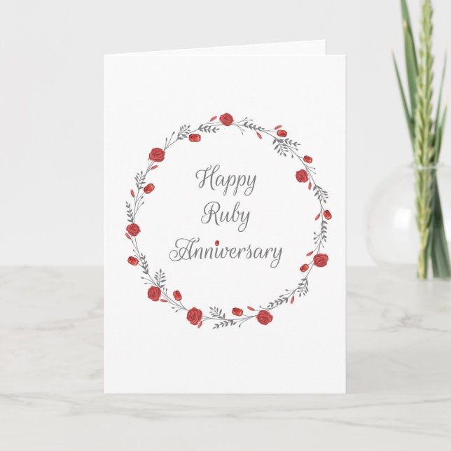 Elegante Ruby & Floral 40 Jahre Jubiläumskarte Karte (Vorderseite)