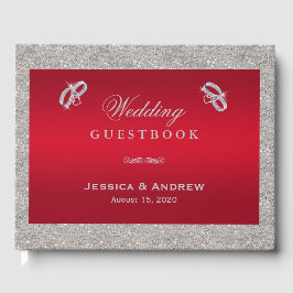 Elegante Ruby Red & Funkelnd Silver Rings Wedding Gästebuch
