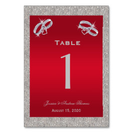 Elegante Ruby Red & Funkelnd Silver Rings Wedding Tischnummer
