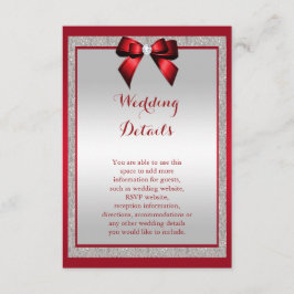 Elegante Ruby Red & Silver Glitzer Hochzeitdetails Begleitkarte