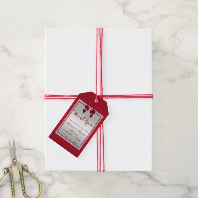 Elegante Ruby Red & Silver Glitzer Wedding Geschenkanhänger (Mit Garn)
