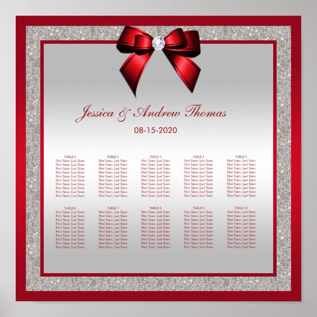 Elegante Ruby Red & Silver Glitzer Wedding Poster (Vorne)