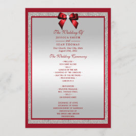 Elegante Ruby Red & Silver Glitzer Wedding Programm