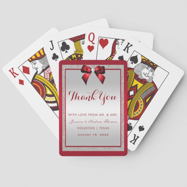 Elegante Ruby Red & Silver Glitzer Wedding Spielkarten (Rückseite)