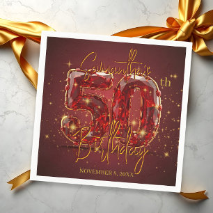 Elegante Ruby- und Goldene 50. Geburtstagsfeier Serviette