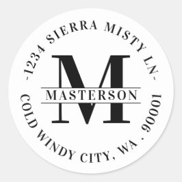 Elegante Rücksendeadresse des weißen Monogramms Runder Aufkleber
