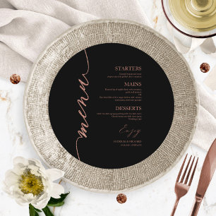 Elegante runde Hochzeits-Menükarte für den Teller Menükarte