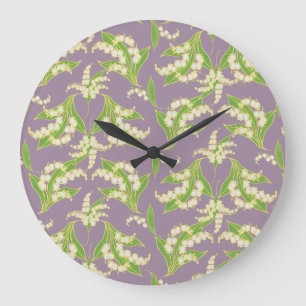 Elegante runde Wanduhr: Maiglöckchen, Mauve Große Wanduhr