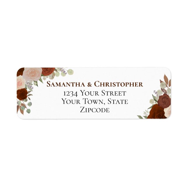 Elegante Rust Orange Floral Wedding Rücksendeadres (Vorne)