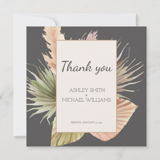 Elegante Rustic Boho Floral Wedding Dankeschön Kar Dankeskarte (Vorderseite)