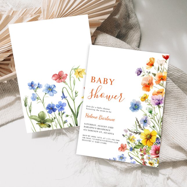 Elegante Rustic Boho Floral Wildblume Baby Shower Einladung (Elegant Rustic Boho Floral Wildflower Baby Shower Invitation)
