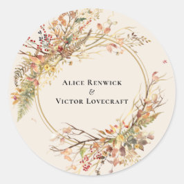 Elegante Rustic Fall Beige Hochzeiten Umschlag Auf Runder Aufkleber