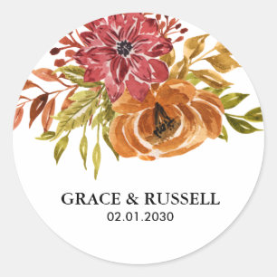 Elegante Rustic Fall Floral Wedding Runder Aufkleber