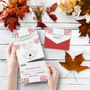 Elegante Rustic Fall Red Blätter Boho Herbsthochze All In One Einladung