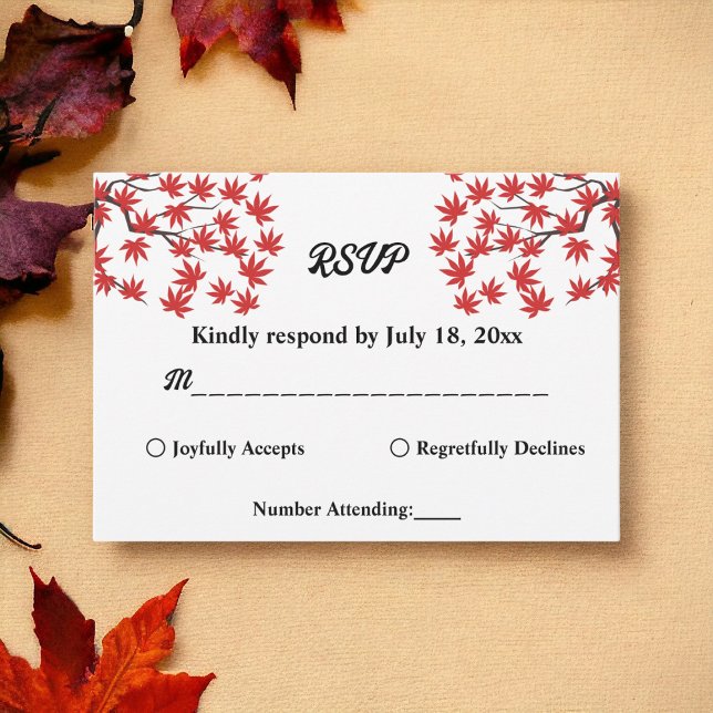 Elegante Rustic Fall Red Blätter Boho Herbsthochze RSVP Karte (Von Creator hochgeladen)