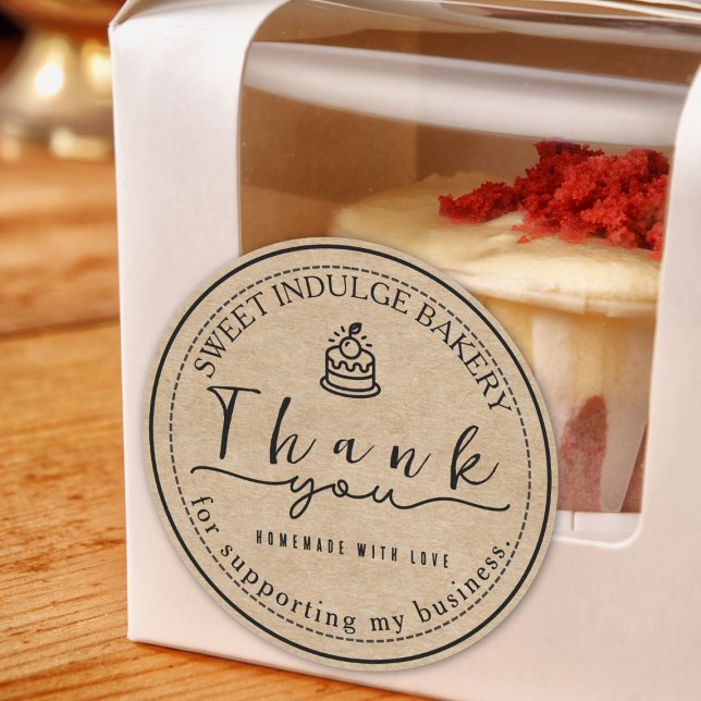 Elegante Rustic Kraft Bäckerei Vielen Dank Runder Aufkleber (Von Creator hochgeladen)