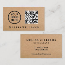 Elegante Rustic Kraft Logo QR Code Business Card
