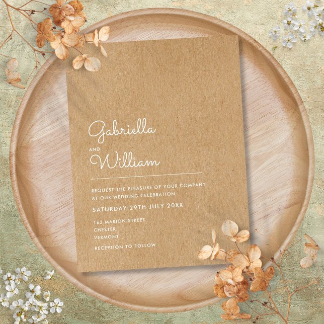 Elegante Rustic Kraft Minimalistisch Wedding Einladungspostkarte (Elegant Rustic Kraft Minimalist Wedding Invitation Postcard)