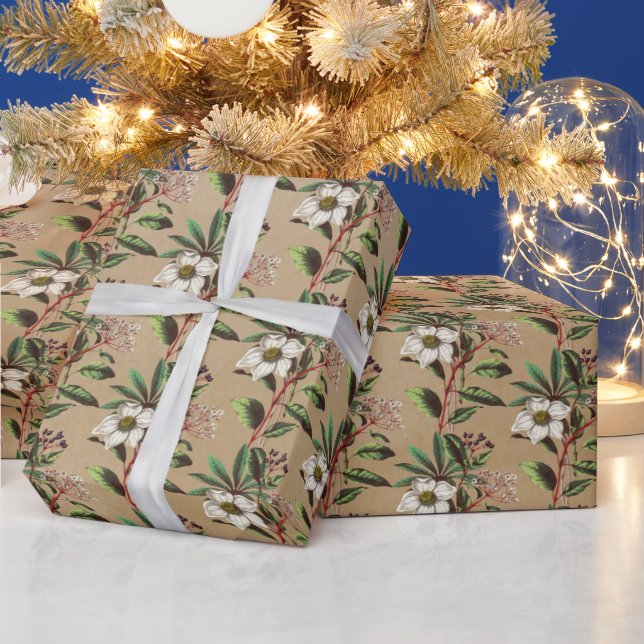 Elegante Rustic Kraft Weihnachten Rose Geschenkpapier (Feiertage)