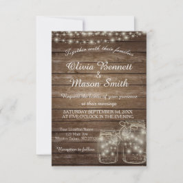 Elegante Rustic Mason Jar Lights Hochzeitskarte Einladung