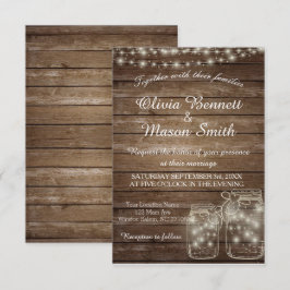 Elegante Rustic Mason Jar Lights Hochzeitskarte Einladung