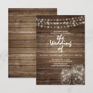 Elegante Rustic Mason Jar Lights Wedding Card Einladung